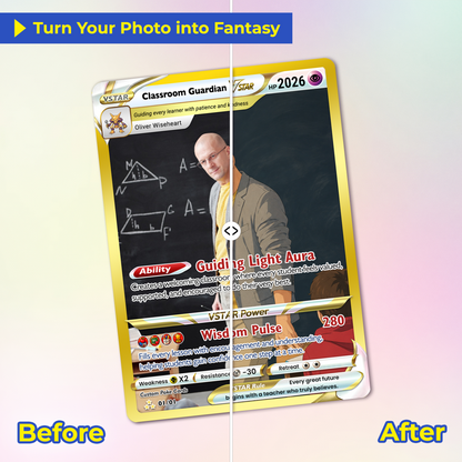 Classroom Guardian Custom Pokémon Cards, Teacher Appreciation Gift Card, Personalized Pokémon Cards, Change Your Photo to Anime Styles, Thank You Teacher Gift - CPC-BTS-09