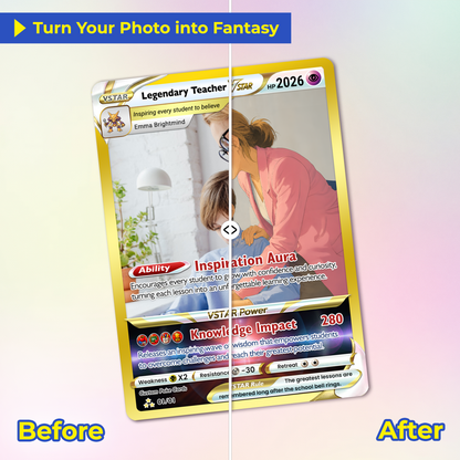 Legendary Teacher Custom Pokemon Cards, Teacher Appreciation Gift Card, Change Your Photo to Anime Styles, Thank You Teacher Gift, Personalized Pokemon Cards - CPC-BTS-07