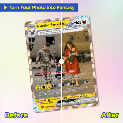 Military Dad Custom Pokémon Card for Father's Day - Father’s Day Personalized Pokémon Card for The Army Dad - Comic Anime Customizable Gift from Wife, Son & Daughter - CPC-141