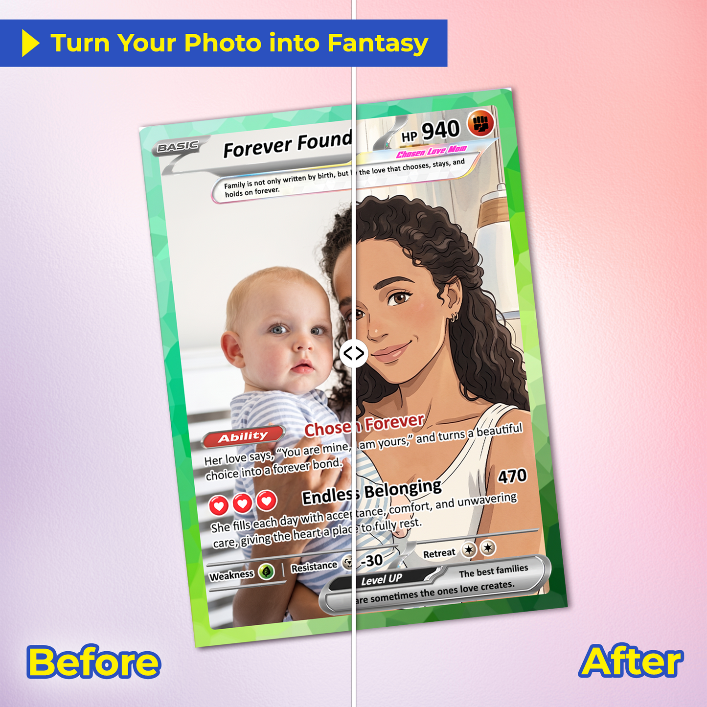 For Adoptive Mom Happy Mother's Day Custom Pokémon Card - Anime-Inspired Personalized Mother’s Day Gift Celebrating Chosen Family | Perfect Gift for Adoptive Mom - CPC-104