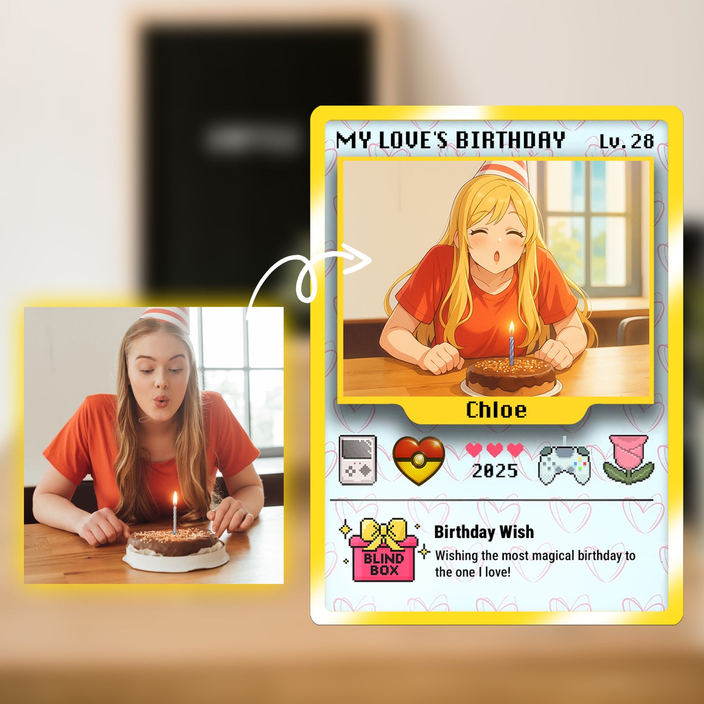 Birthday Custom Pokemon Card for Couples, Anime Transformation Personalized Pokemon Card, Customizable Pokemon Cards for Birthday - CPC-12