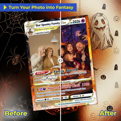 Family Halloween Custom Pokémon Cards with Anime Picture, Personalized Pokemon Cards, Animated Gifts for Family Members - CPC-hlw-09