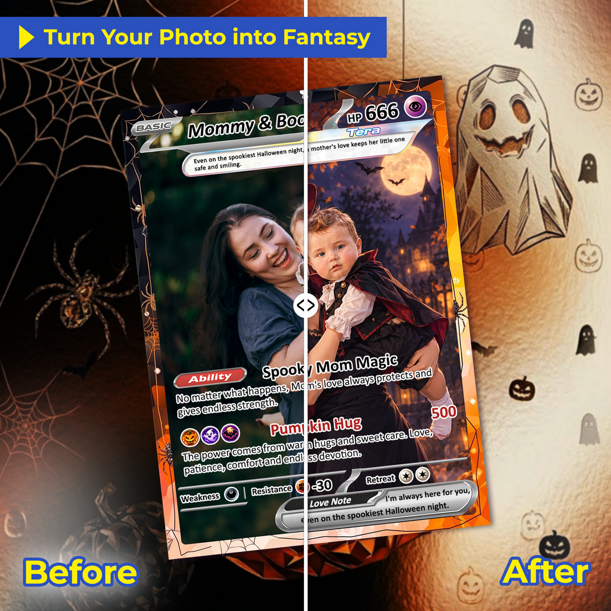 Custom Pokémon Card for Girlfriend & Wife, Halloween Anime Transformation Metal Card, Personalized Romantic Gift for Her, Custom Halloween Gift from Husband & Boyfriend - CPC-hlw-07