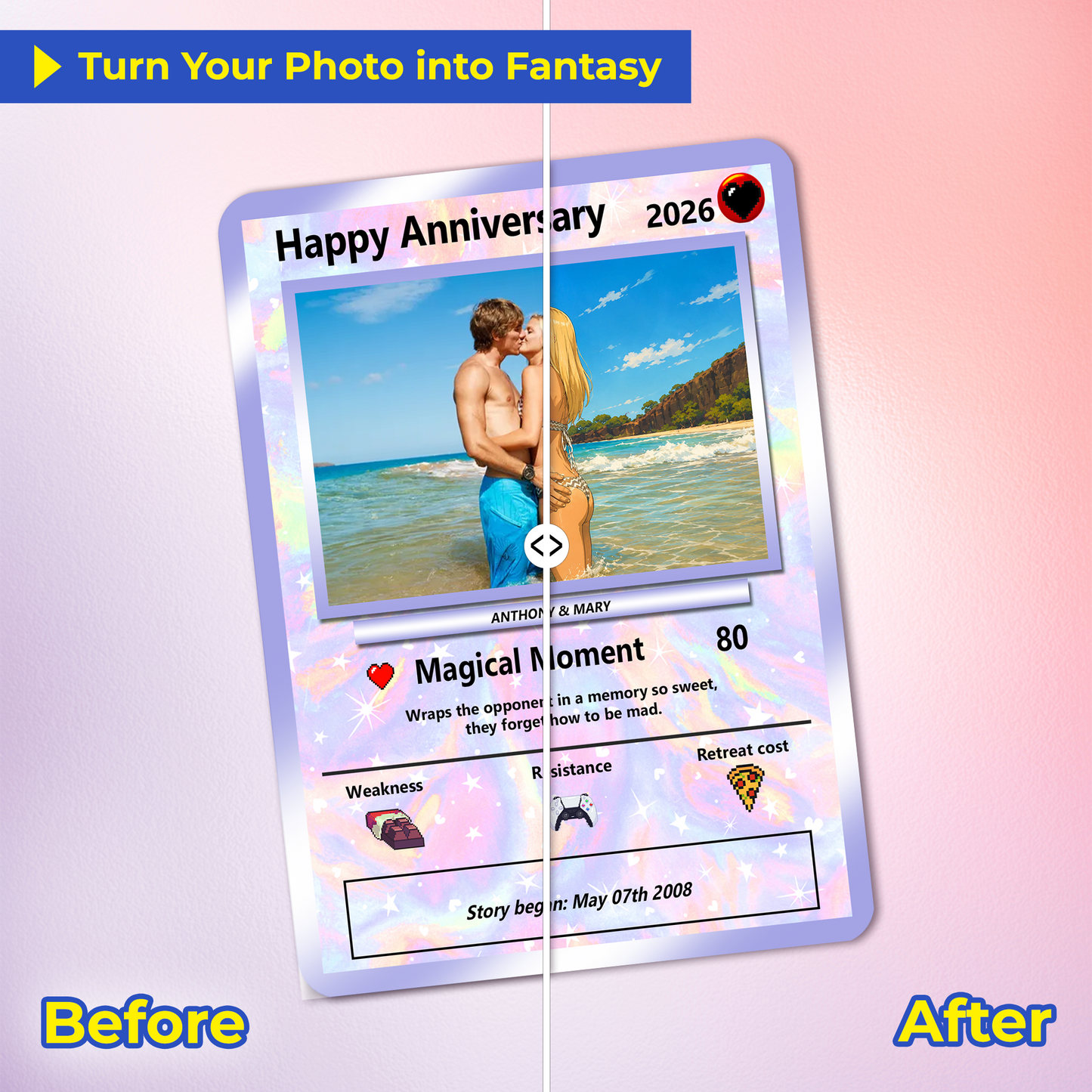 Anime-Inspired Ghibli Aesthetic Pocket Monster Gift - Custom Poke Card for Couple - Holographic Effect Available - CPC-23