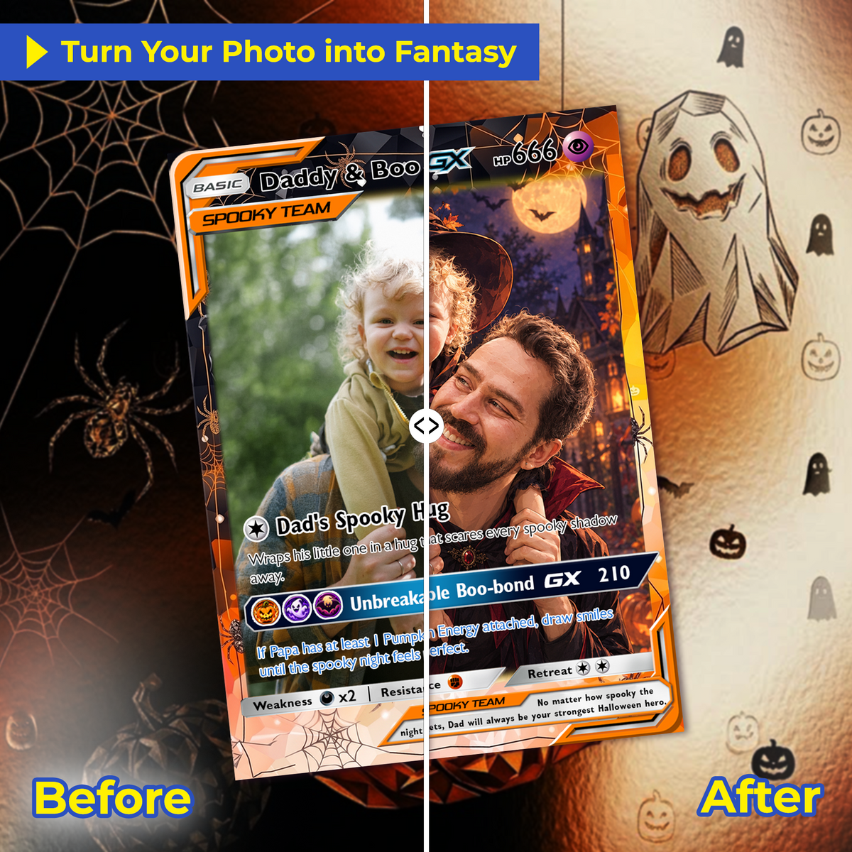 Custom Pokémon Card for Boyfriend & Husband, Halloween Anime Transformation Metal Card, Personalized Romantic Gift for Him, Custom Halloween Gift from Wife & Girlfriend - CPC-hlw-08