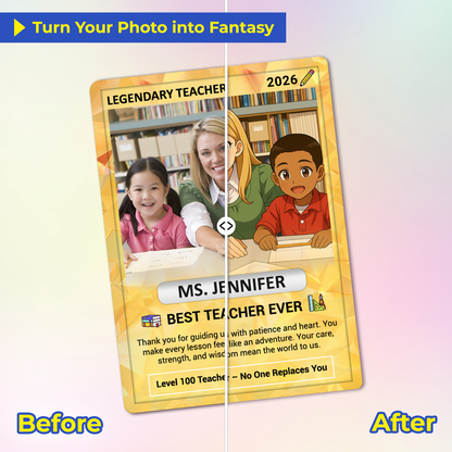 Legendary Teacher Gift Card, Custom Pokemon Cards Teacher Appreciation, Change Your Photo to Ghibli Style, Thank You Teacher Gift, Personalized Pokemon Cards - CPC-67