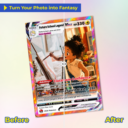 Back to School Custom Pokémon Card - Personalized Pokémon Card with Anime Picture for Kids, Students - First Day of School Gift from Parents - CPC-BTS-01