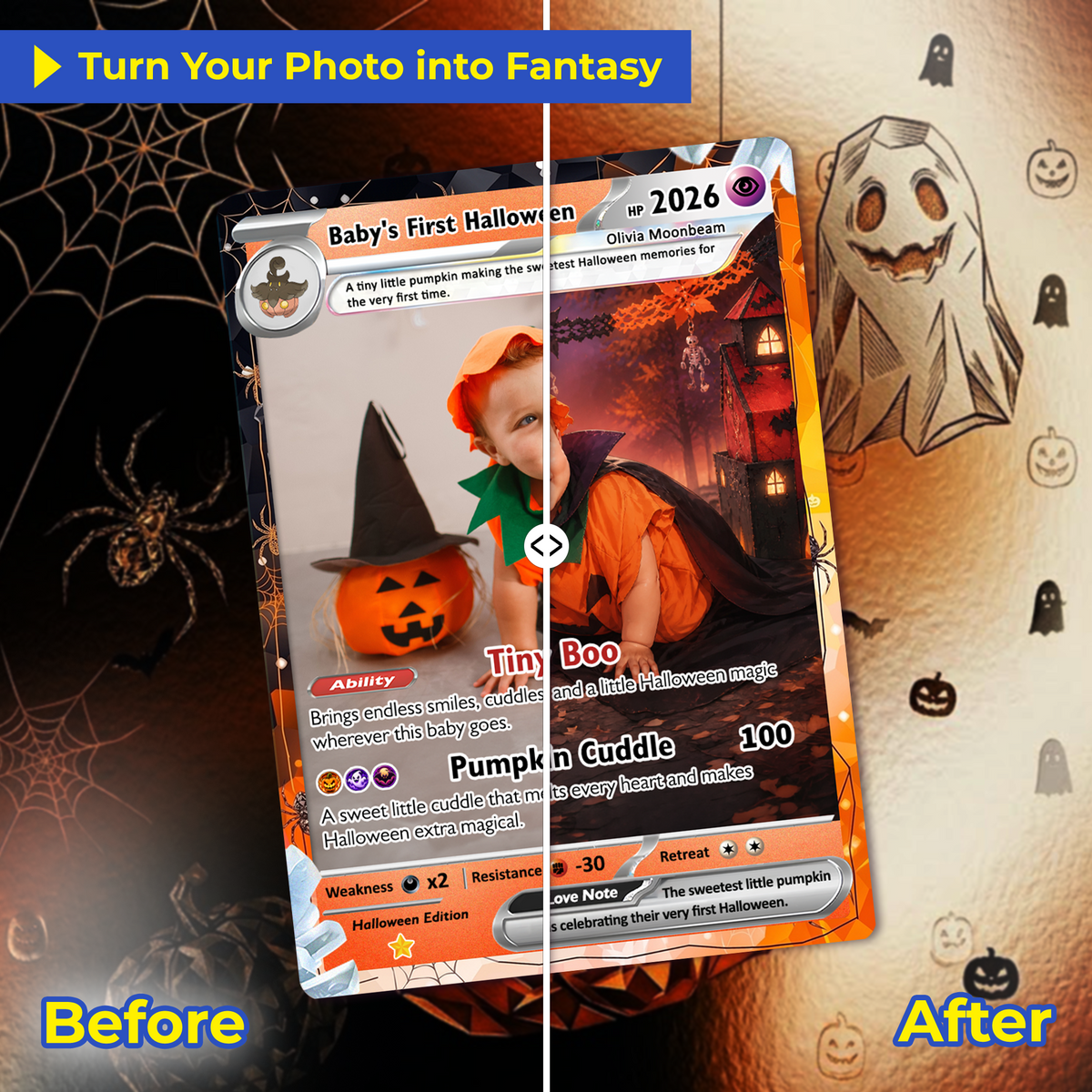 Baby’s First Halloween Custom Pokémon Card, The First Halloween Animated Photo Card, Personalized Baby Keepsake, First Halloween Gift, Custom Pokémon Card - CPC-hlw-13