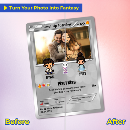 Pixel Characters & Anime Transformation Custom Pokemon Card - Personalized Poke Card for Couples - CPC-51