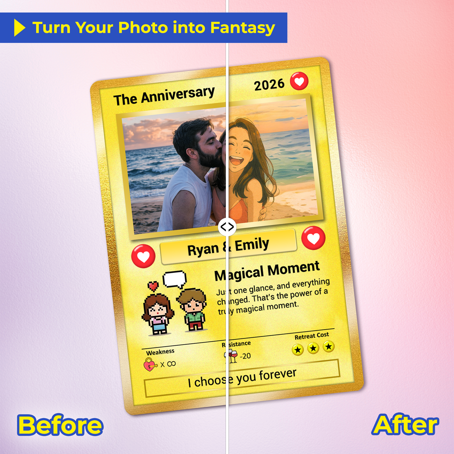 Custom Poke Card for Couple - Anime-Inspired Ghibli Aesthetic Pocket Monster Gift - Customizable Trading Cards - CPC-19