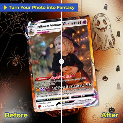 Custom Pokémon Card for Kids, Halloween Anime Transformation Photo Poke Card, Personalized Halloween Gift for Children, Custom Pokémon Gift - CPC-hlw-12