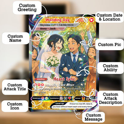 Personalized Pokémon Card with Wedding Day & Location, Anime Style Custom Pokémon Cards - CPC-05