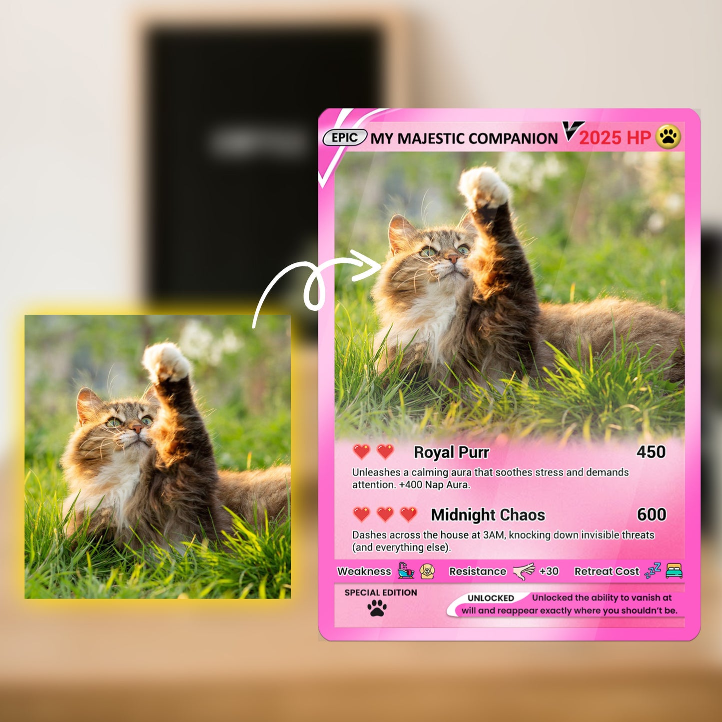 Custom Pokémon Card for Pet Lovers, Personalized Pokémon Card with Pet Photo for Cat Dad Cat Mom - CPC-35