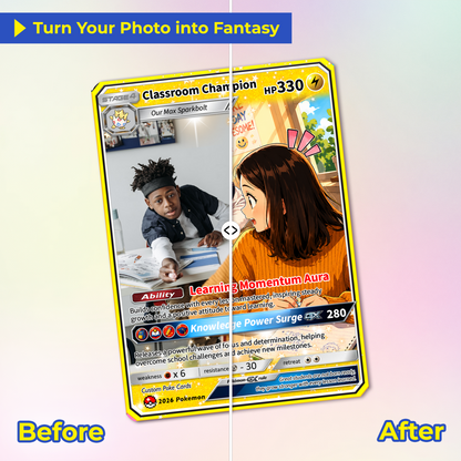 Classroom Champion Back to School Personalized Pokémon Card - Custom Pokémon Card with Anime Picture for Kids, Students - First Day of School Gift from Parents - CPC-BTS-03