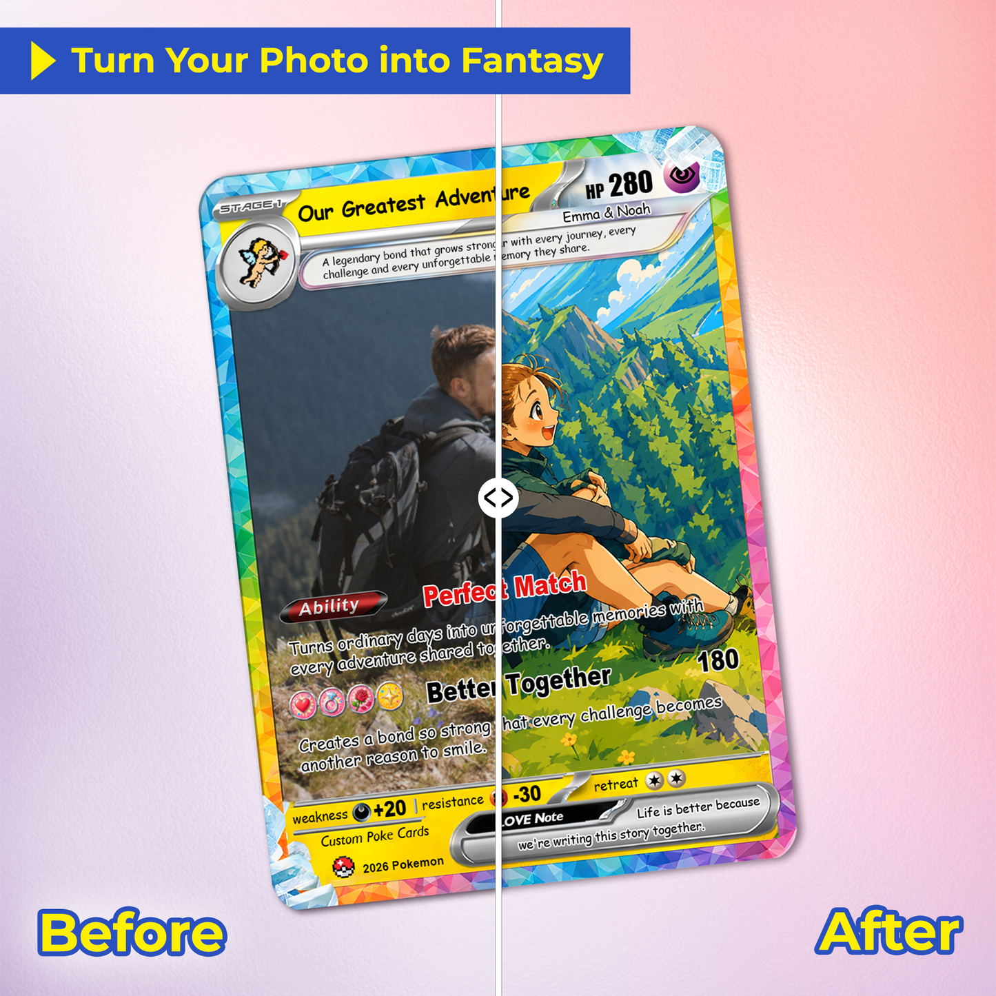 Custom Pokémon Cards with Animated Picture, Personalized Poke Cards by Ghibli & Comic Anime Style, Customizable Pokémon Gift for Him and Her - CPC-151