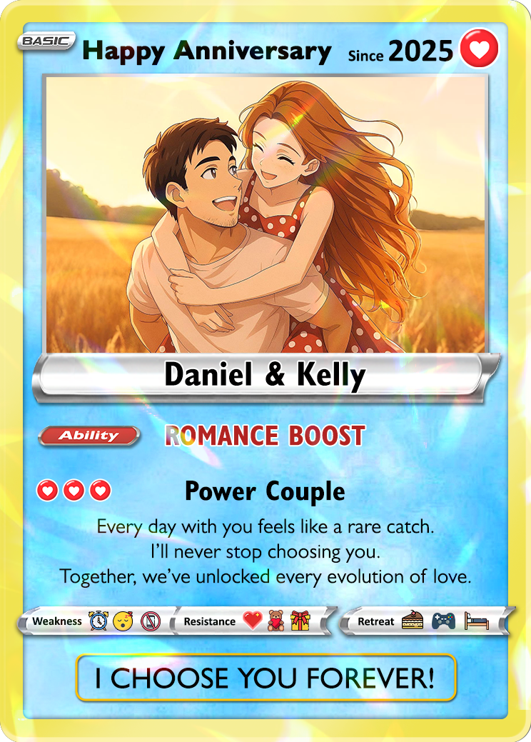 Custom Couple Pokemon Cards for Anniversary Day, Transform to Anime Styles - CPC-01