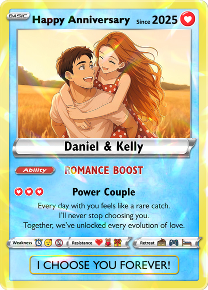 Custom Couple Pokemon Cards for Anniversary Day, Transform to Anime Styles - CPC-01