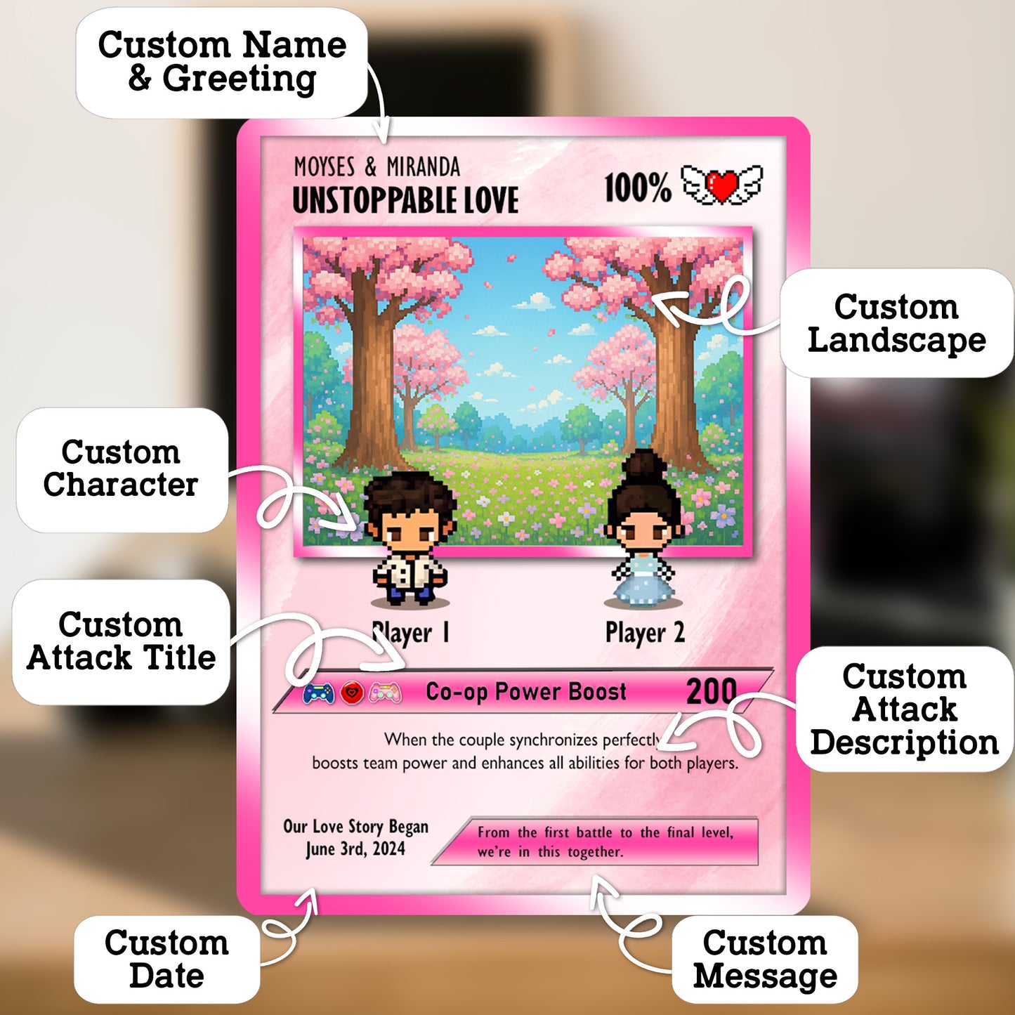 Custom Pokemon Card by Art Pixel Characters for Couple - Anime-Inspired Ghibli Aesthetic Pocket Monster Gift - CPC-22