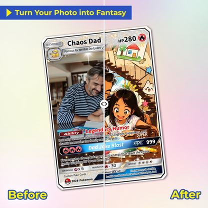 Funny Father's Day Custom Pokémon Card - HOT Trend Comic Anime Style Personalized Pokémon Card for Dad - Perfect Gift from Wife & Kids - CPC-119
