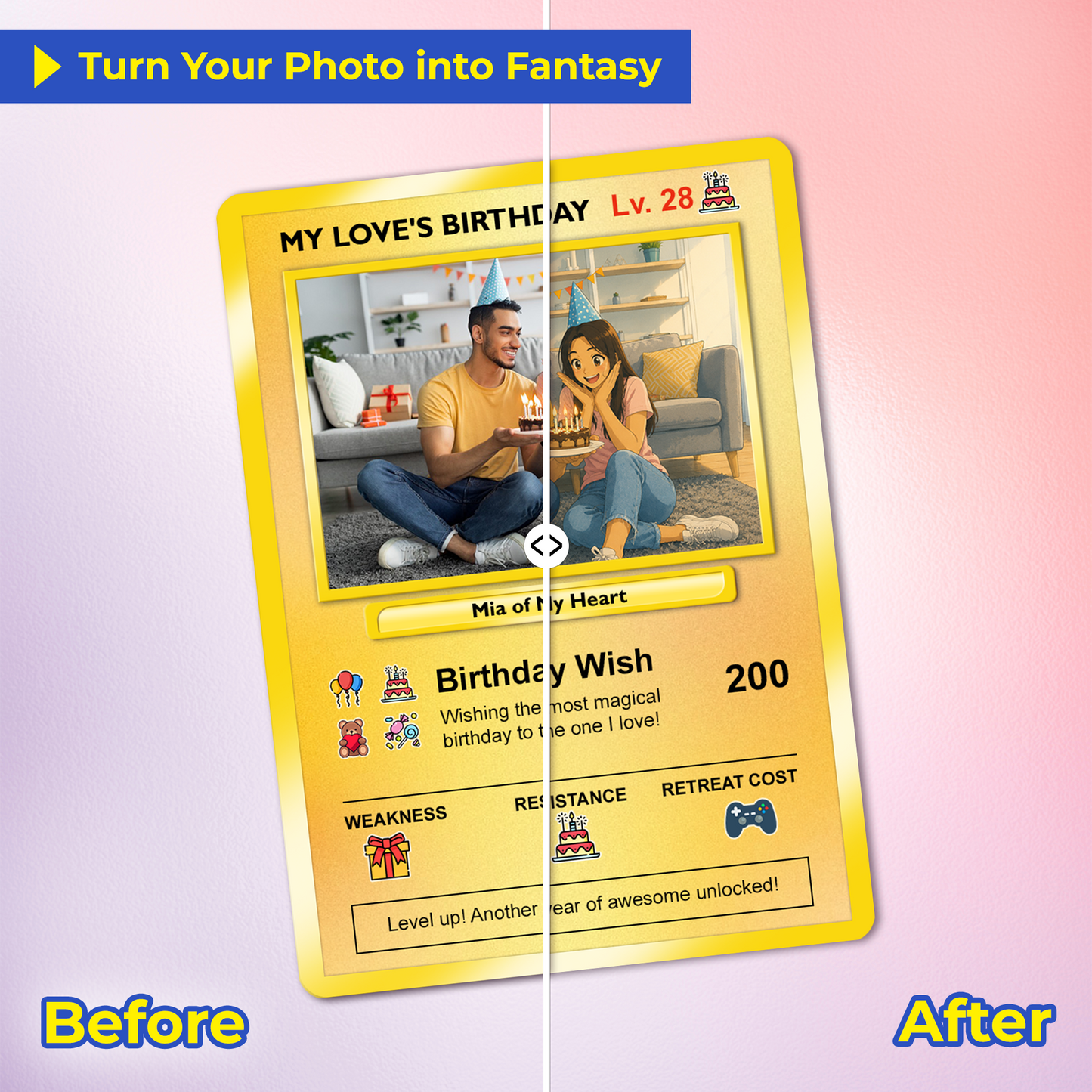 Birthday Custom Pokémon Card for Couples, Pixel Characters Personalized Pokémon Card, Customizable Pokémon Cards for Birthday - CPC-14.A