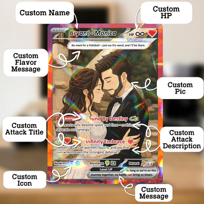 Custom Poke Card for Couple - Anime-Inspired Ghibli Aesthetic Pocket Monster Gift - Holographic Effect Available - CPC-20