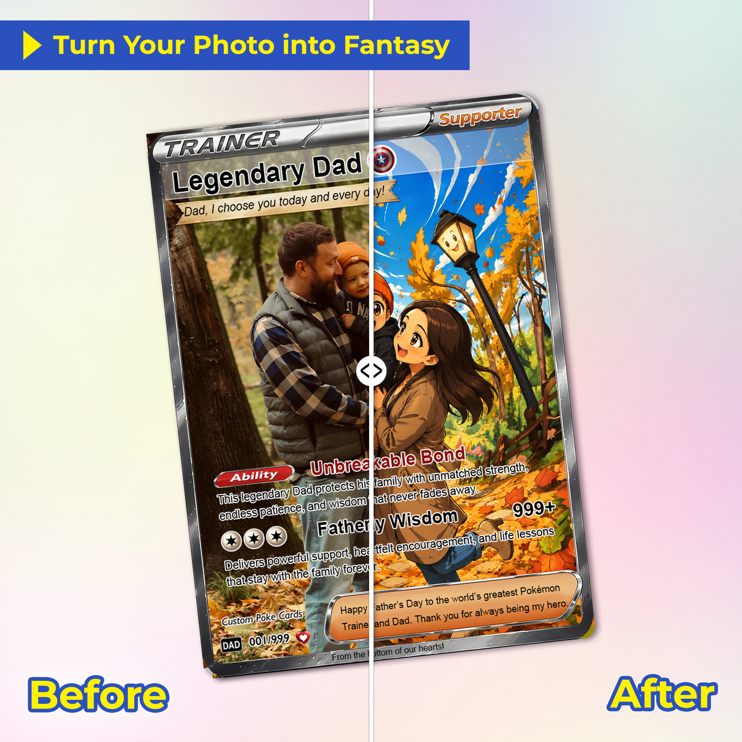 Trending Comic Anime-Inspired Personalized Pokémon Card for Dad - Happy Father's Day Custom Pokémon Card - Perfect Gift for Dad - CPC-114
