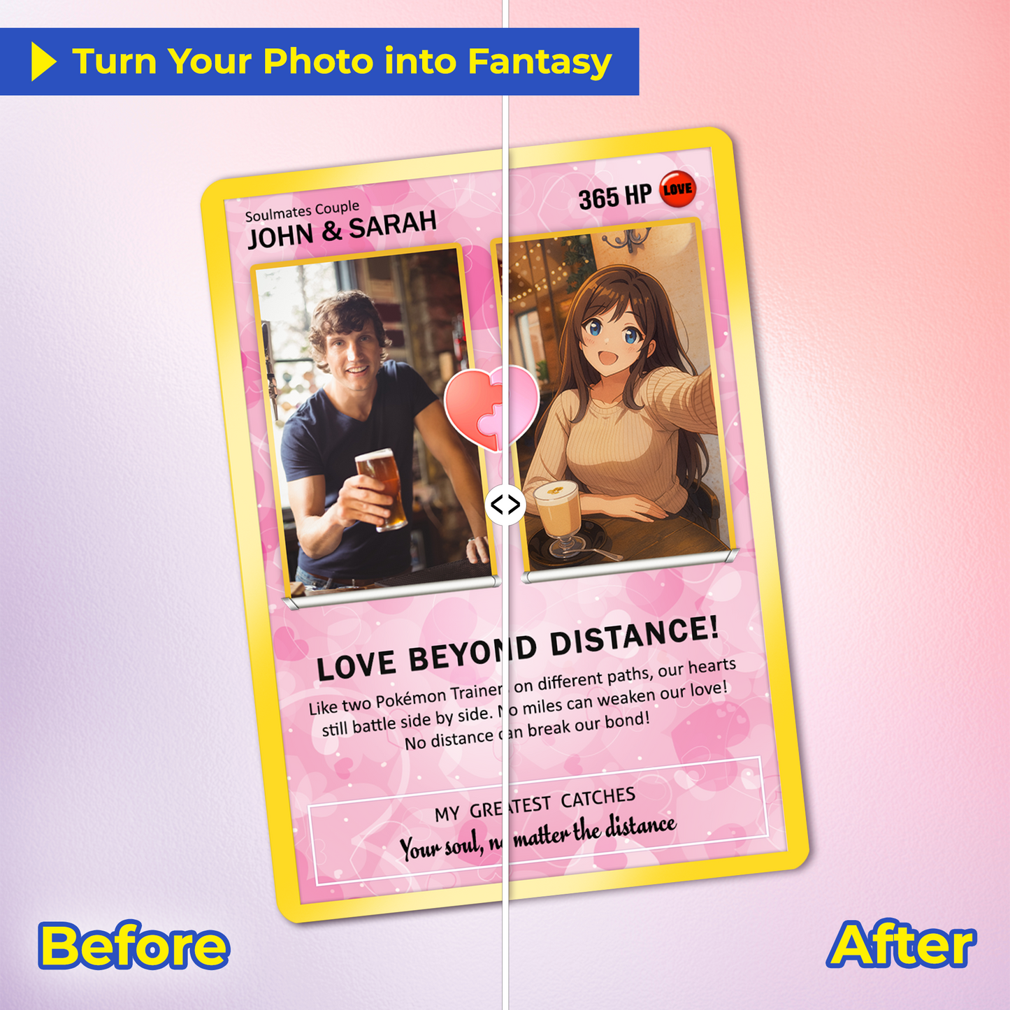 Custom Pokemon Card Keepsake for Love Beyond Distance - Best Anime-Inspired Couple Anime Style Gifts for Long-Distance Lovers - CPC-33