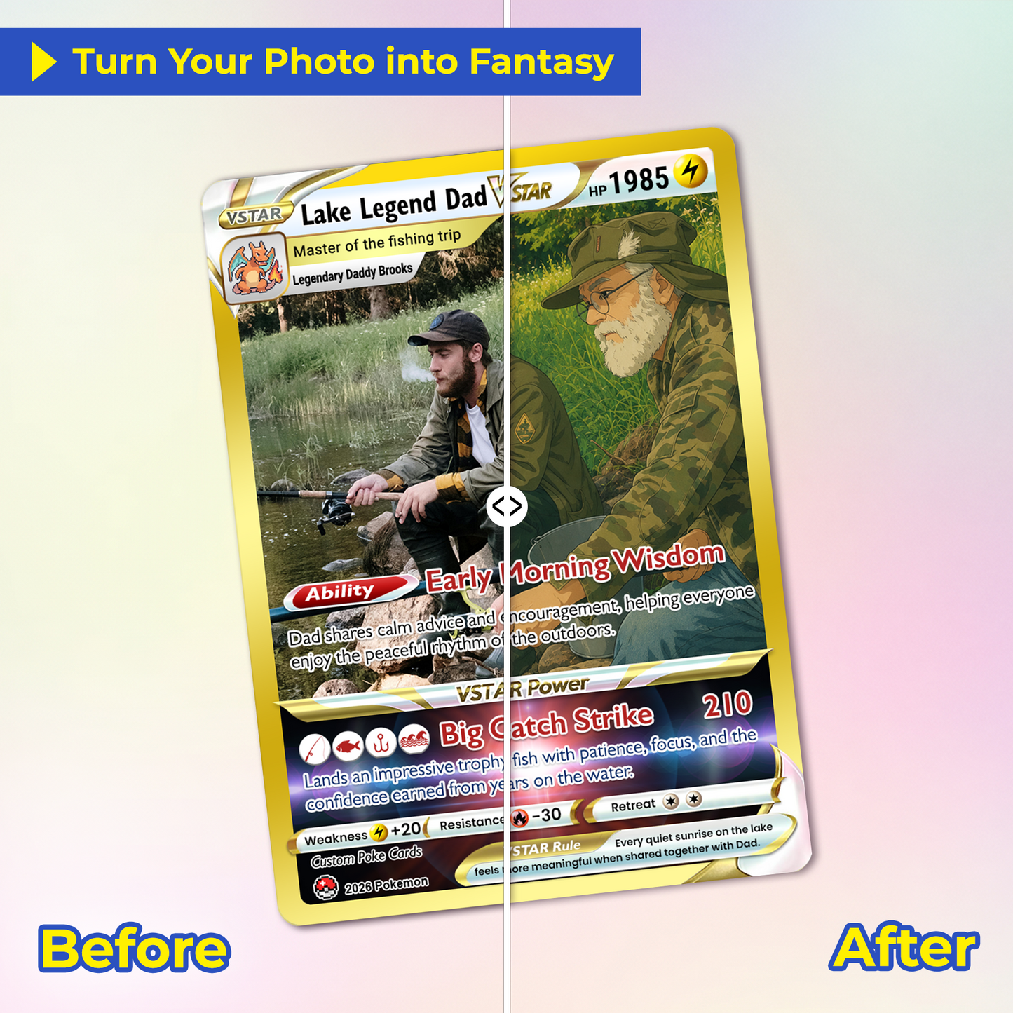 Father's Day Custom Pokémon Card for Fishing Dad - Father’s Day Personalized Pokémon Card for Fishing Lovers - Comic Anime Customizable Gift from Wife, Son & Daughter - CPC-139