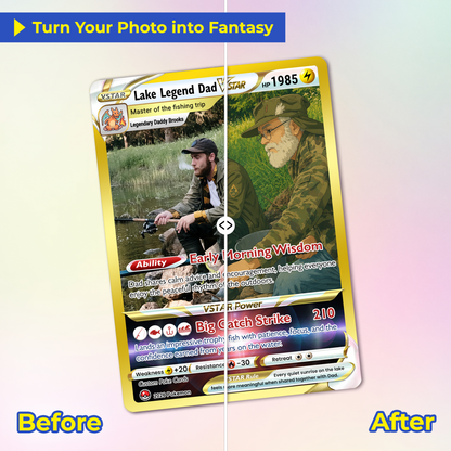 Father's Day Custom Pokémon Card for Fishing Dad - Father’s Day Personalized Pokémon Card for Fishing Lovers - Comic Anime Customizable Gift from Wife, Son & Daughter - CPC-139