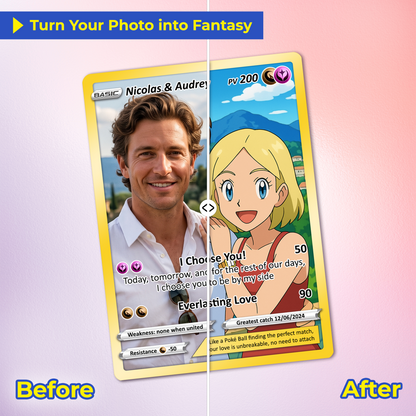 Customizable Pokemon Card - Personalized Anime-Inspired Pokemon Card for Couples - Holographic Effect Available - CPC-28