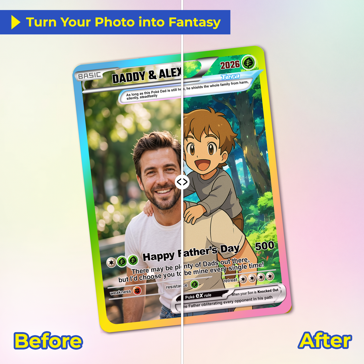 Custom Pokemon Card  - Anime-Inspired Personalized Pokemon Card for Dad - Personalized Poke Card Custom Gift for Dad - CPC-17