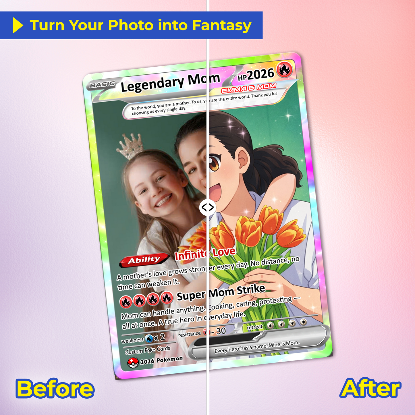 Custom Pokémon Card for Mom – Mother’s Day Personalized Pokemon Card - Customizable Gift from Husband Daughter, Son | Ghibli - Anime Style Trading Card - CPC-81