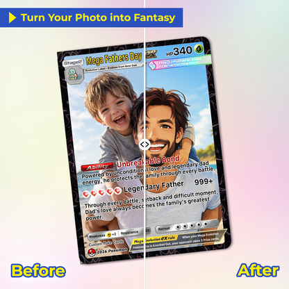 Happy Mega Father's Day Custom Pokémon Card - Comic Anime Style Personalized Pokémon Card for Dad - Perfect Gift for Dad - CPC-113
