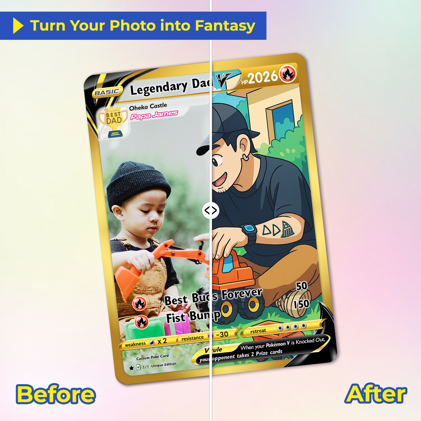 Best Dad Ever Pokemon Card, Custom Pokemon Card  - Anime-Inspired Personalized Pokemon Card for Dad - Perfect Gift for Dad - CPC-50