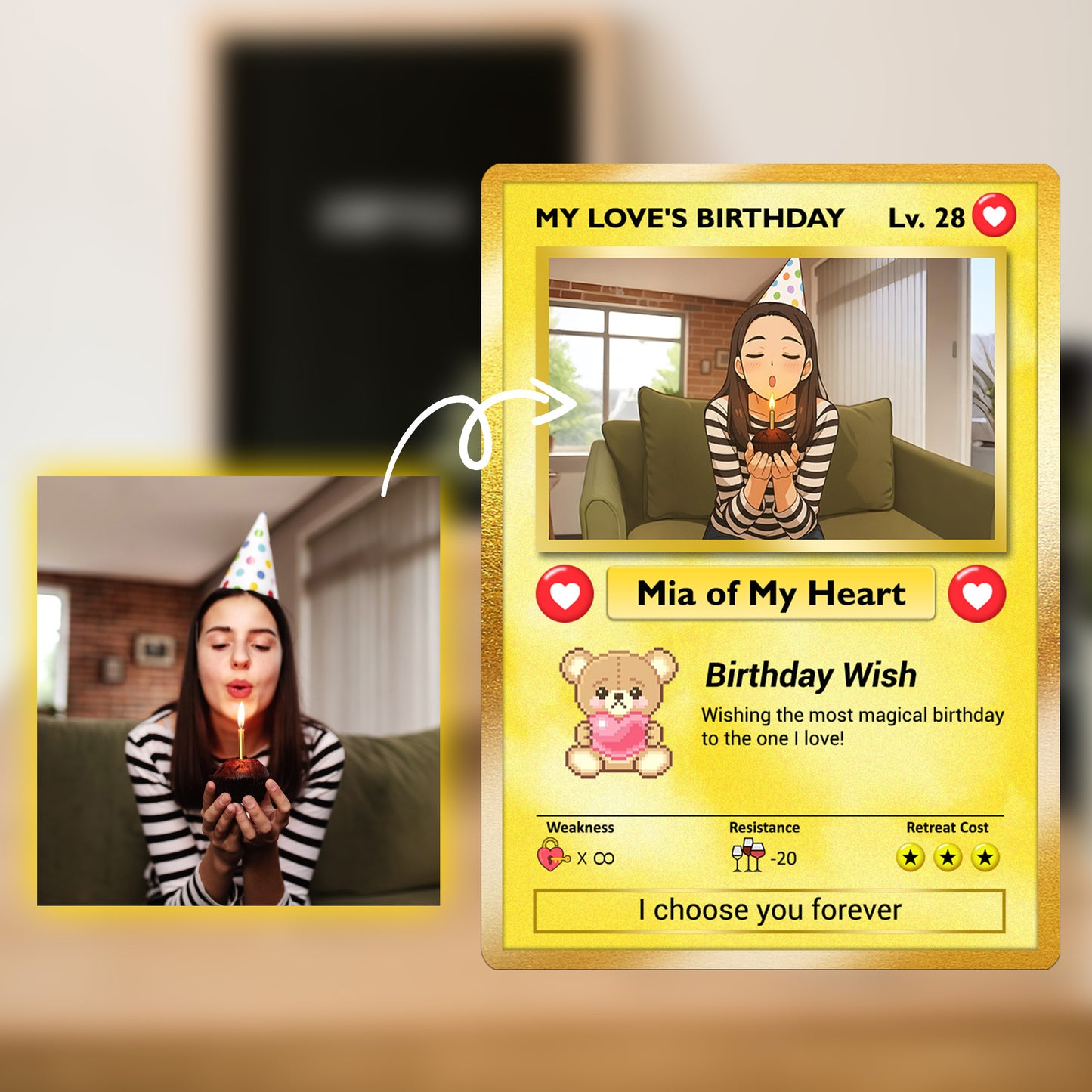 Anime Transformation Personalized Pokemon Card, Birthday Custom Pokemon Card for Couples, Customizable Pokemon Cards for Birthday - CPC-44