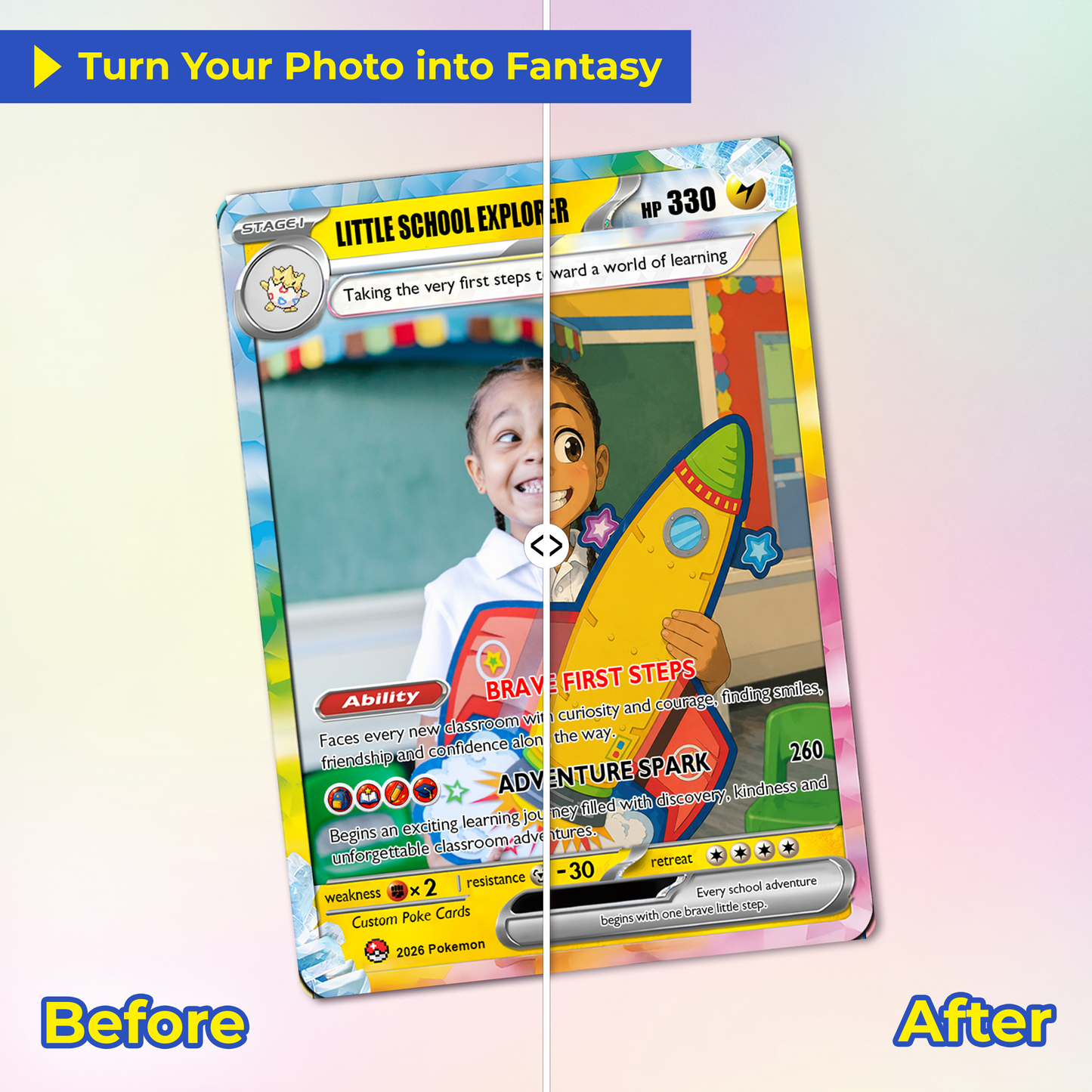 First Day of School Custom Anime Pokémon Card, Personalized Pokémon Card for Kids - Kindergarten Graduation Gift, First Grade Gift from Parents - CPC-BTS-11