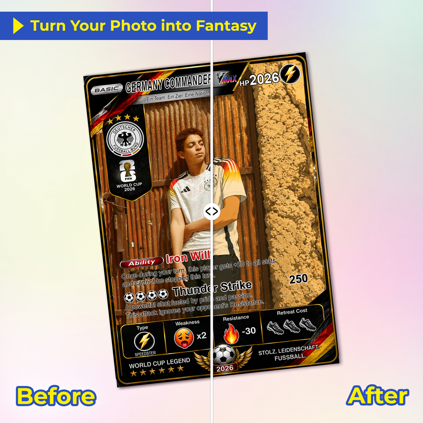World Cup 2026 Custom Soccer Card, Personalized Football Trading Card, Pokémon-Style Fan Card with Photo, Unique Gift for Soccer Fans - CPC-WC-GER