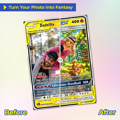 Unique Gift For a Funny Dad - Happy Father's Day Custom Pokémon Card - Comic Anime Style Personalized Pokémon Card for Funny Dad - Perfect Gift from Wife & Kids - CPC-123