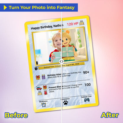 Happy Birthday Custom Pokémon Card, Anime Ghibli-style Art Transformation Personalized Pokémon Card for Date of Birth - CPC-49