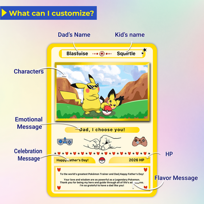 Funny Father’s Day Personalized Pokemon Card - Special Edition Custom Pokémon Card for Trainer Dad - Customizable Character Gift from Supporter, Wife, Son & Daughter - CPC-108.A