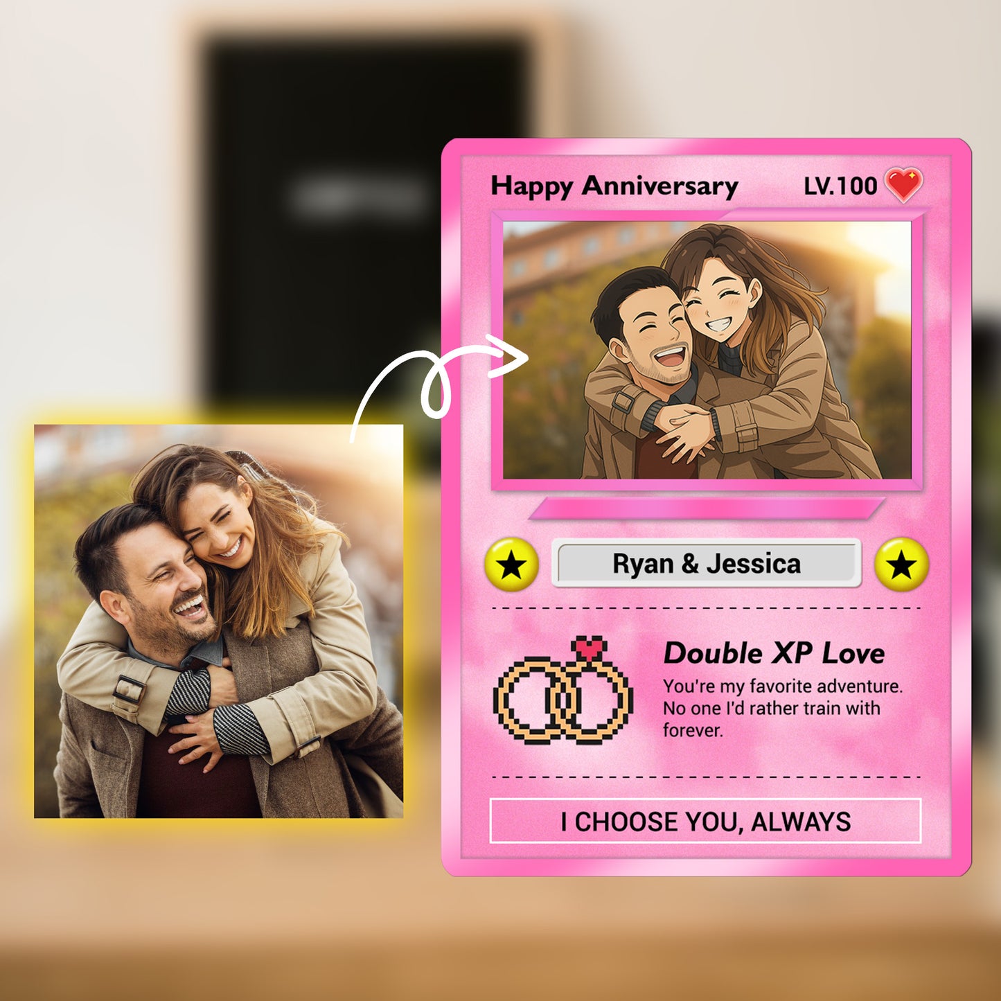Custom Pokémon Cards for Couples, Change Photo to Anime Styles - CPC-02