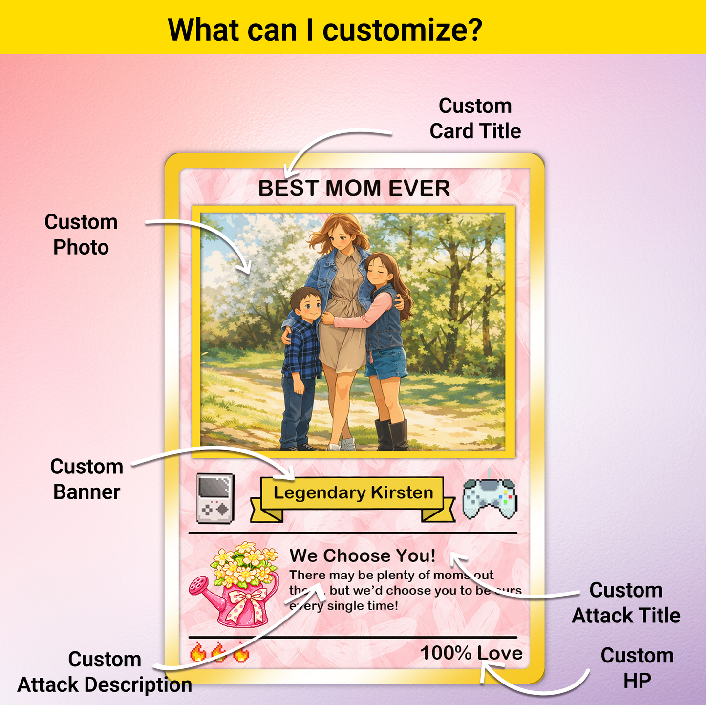 2026 Mother's Day Custom Pokemon Card - Ghibli Anime Style Personalized Pokemon Card for Mom - Customizable Trading Cards - CPC-80.B