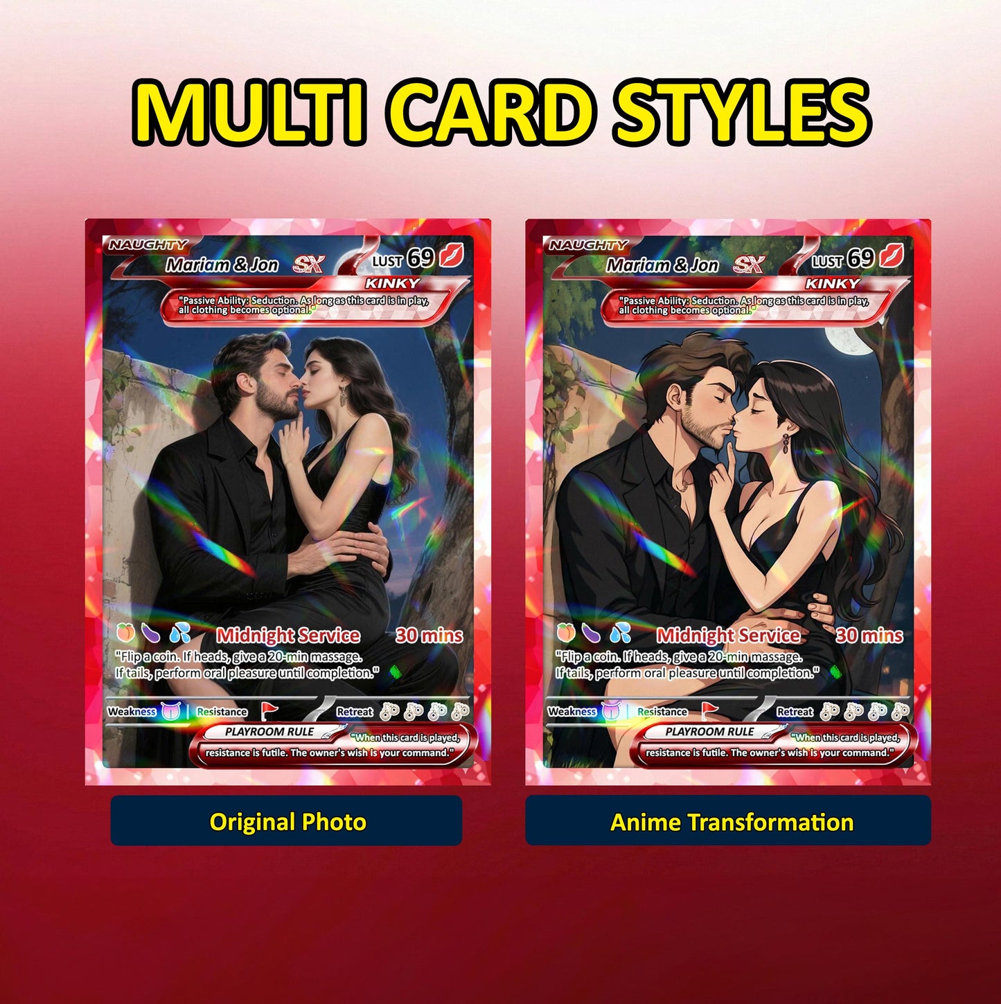 18+ Adult Edition Custom Pokemon Card - Personalized Anime Couple Trading Cards - Pokemon-Inspired Metal, Acrylic & Digital Collectibles - CPC-73