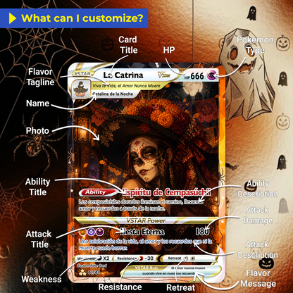 Custom Día de los Muertos Pokémon Card | Personalized Day of the Dead Card | La Catrina Gift for Him & Her - CPC-hlw-16