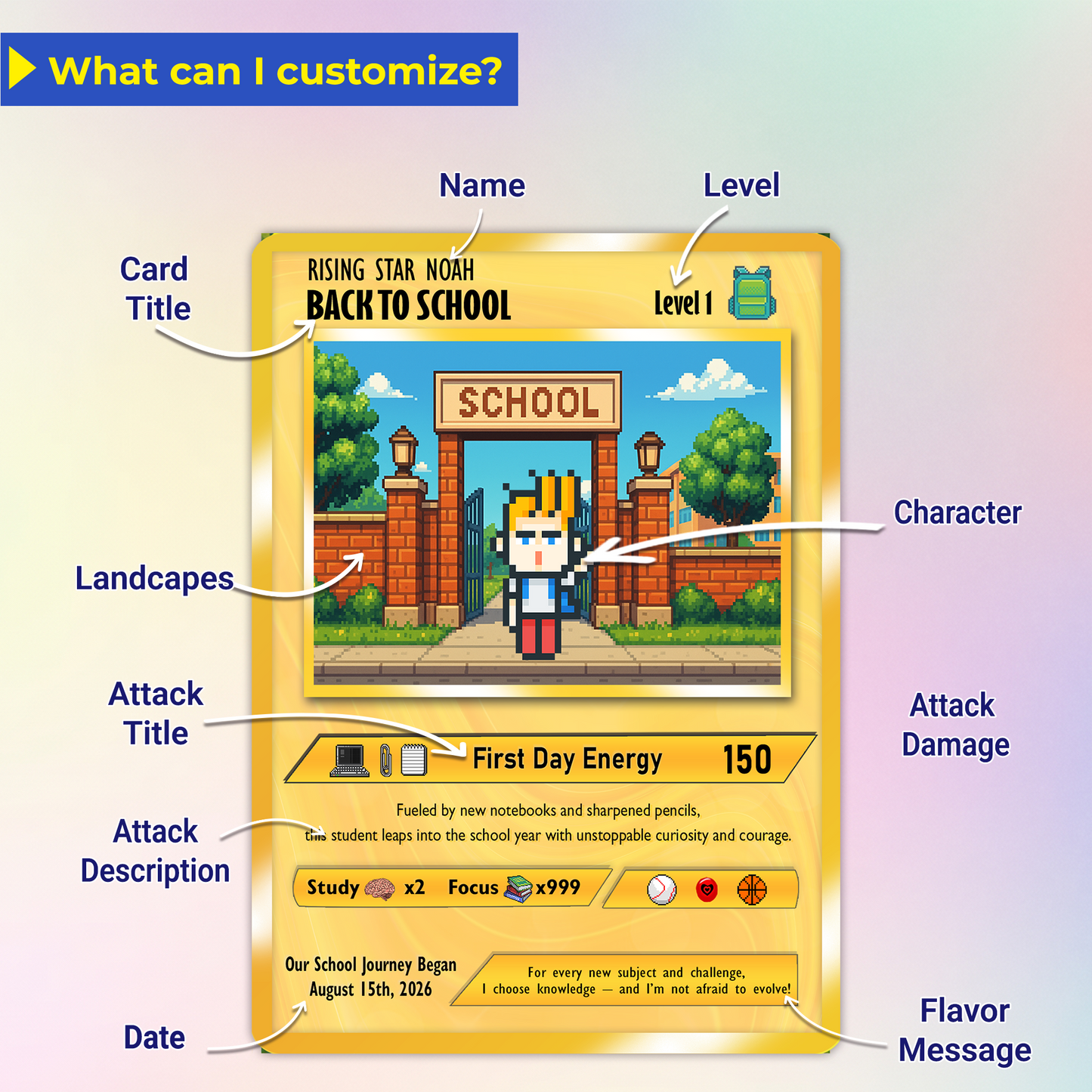 Back to School Custom Pokémon Card with Art Characters, Personalized Pokémon Card by Characters, Unique Gift for Pokémon Fans from Parents - CPC-146.B