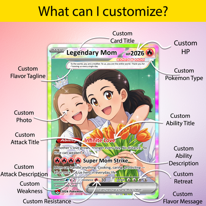 Custom Pokémon Card for Mom – Mother’s Day Personalized Pokemon Card - Customizable Gift from Husband Daughter, Son | Ghibli - Anime Style Trading Card - CPC-81