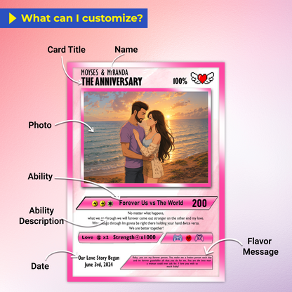 Happy Valentines Card, Custom Pokémon Cards with Anime Picture, Personalized Poke Cards Animated Style Gifts for Him and Her - CPC-72