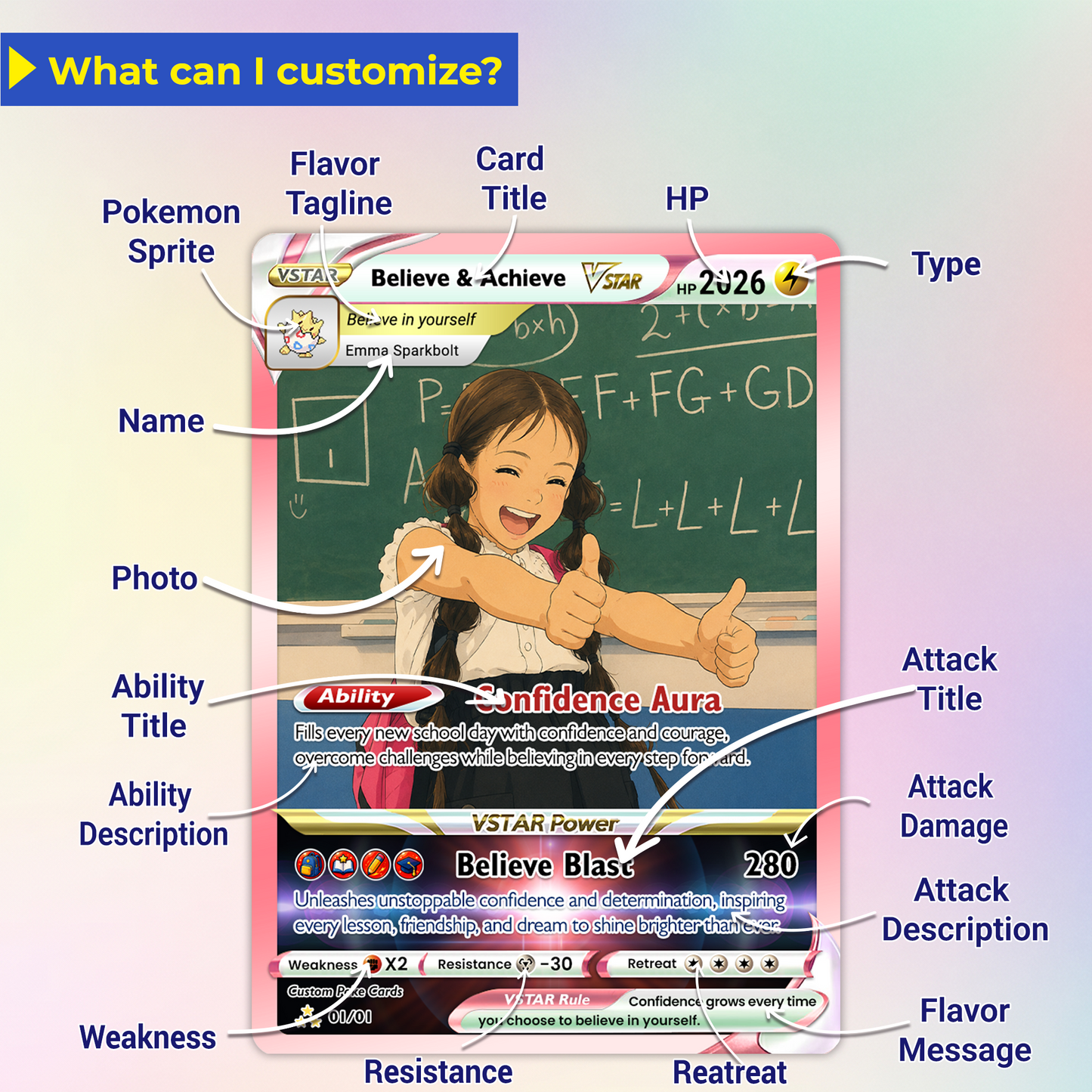 Back to School Custom Pokémon Card - Personalized Pokémon Card with Anime Picture for Kids, Students - First Day of School Gift from Parents - CPC-BTS-18