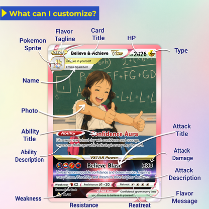 Back to School Custom Pokémon Card - Personalized Pokémon Card with Anime Picture for Kids, Students - First Day of School Gift from Parents - CPC-BTS-18