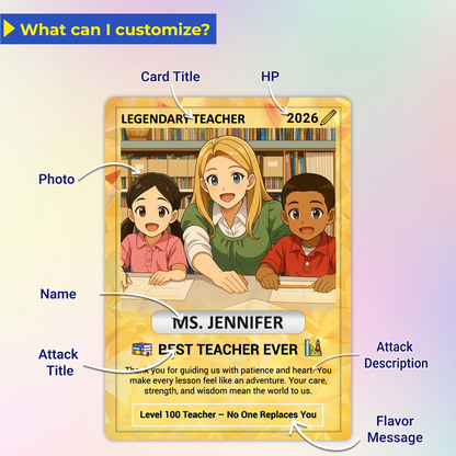 Legendary Teacher Gift Card, Custom Pokemon Cards Teacher Appreciation, Change Your Photo to Ghibli Style, Thank You Teacher Gift, Personalized Pokemon Cards - CPC-67